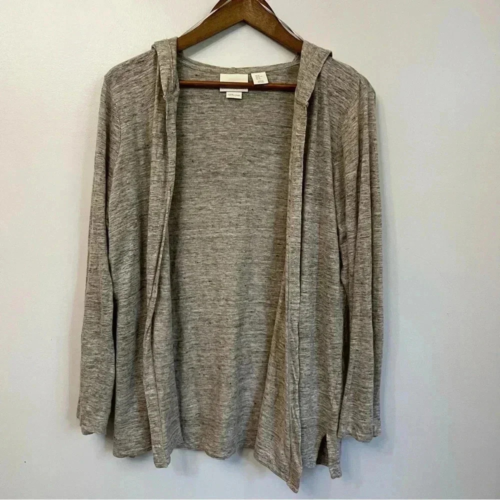 Cardigan 100% Linen Cynthia Rowley Cream Beige Long Sleeve Hooded Size XL